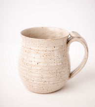 Load image into Gallery viewer, Pottery Coffee Mug Hand Thrown Stoneware mug Speckled White Ceramics thumb rest green