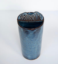 Load image into Gallery viewer, Ceramic Travel Mug with Mountain Range in the Lid Pottery Coffee Mug Blue Glaze