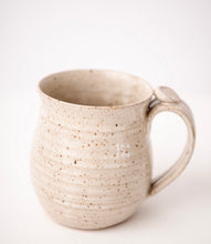 Load image into Gallery viewer, Pottery Coffee Mug Hand Thrown Stoneware mug Speckled White Ceramics thumb rest green
