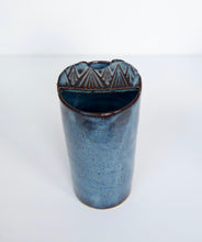 Load image into Gallery viewer, Ceramic Travel Mug with Mountain Range in the Lid Pottery Coffee Mug Blue Glaze