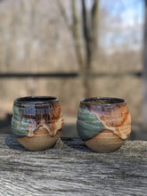 Load image into Gallery viewer, Set of 2. Blue and brown glaze ceramic Espresso Glasses