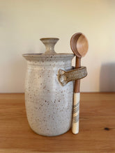 Load image into Gallery viewer, Stash jar with lid and handmade wooden spoon clay pottery stoneware