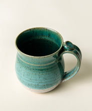 Load image into Gallery viewer, Handmade Ceramic Coffee Mug Pottery mug with thumb rest green and white glaze

