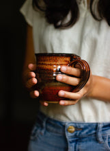 Load image into Gallery viewer, Pottery Coffee Mug 14 ounce Ceramic Coffee mug with thumb rest Earth Tones
