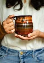 Load image into Gallery viewer, Pottery Coffee Mug 14 ounce Ceramic Coffee mug with thumb rest Earth Tones
