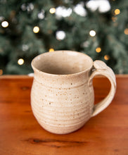 Load image into Gallery viewer, Pottery Coffee Mug Hand Thrown Stoneware mug Speckled White Ceramics thumb rest green
