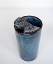 Load image into Gallery viewer, Ceramic Travel Mug with Mountain Range in the Lid Pottery Coffee Mug Blue Glaze
