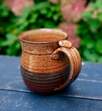 Load image into Gallery viewer, Pottery Coffee Mug 14 ounce Ceramic Coffee mug with thumb rest Earth Tones
