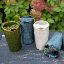 Load image into Gallery viewer, Ceramic Travel Mug with Mountain Range in the Lid Pottery Coffee Mug Blue Glaze
