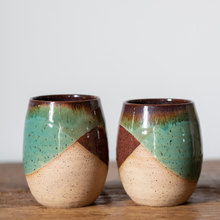 Load image into Gallery viewer, Blue and green handthrown stoneware wine glasses
