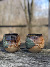 Load image into Gallery viewer, Set of 2. Blue and brown glaze ceramic Espresso Glasses 
