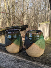 Load image into Gallery viewer, Set of 2 Handthrown Green and Blue Stoneware Wine Glasses
