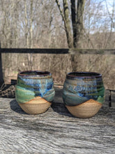 Load image into Gallery viewer, Blue and green glaze Whiskey and/or Espresso cup 
