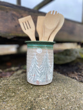 Load image into Gallery viewer, Utensil Holder Jar Winter Trees Spoons utensils pottery Clay
