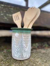 Load image into Gallery viewer, Utensil Holder Jar Winter Trees Spoons utensils pottery Clay
