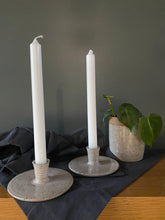 Load image into Gallery viewer, Modern taper candlestick holder candle candles speckled white ceramics pottery clay
