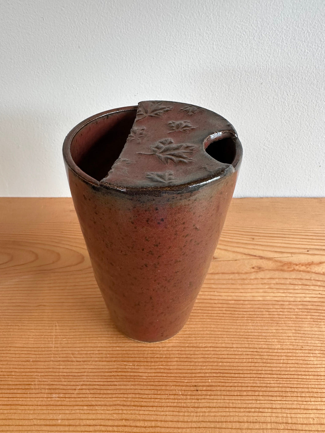 travel stoneware coffee mug fall leaves