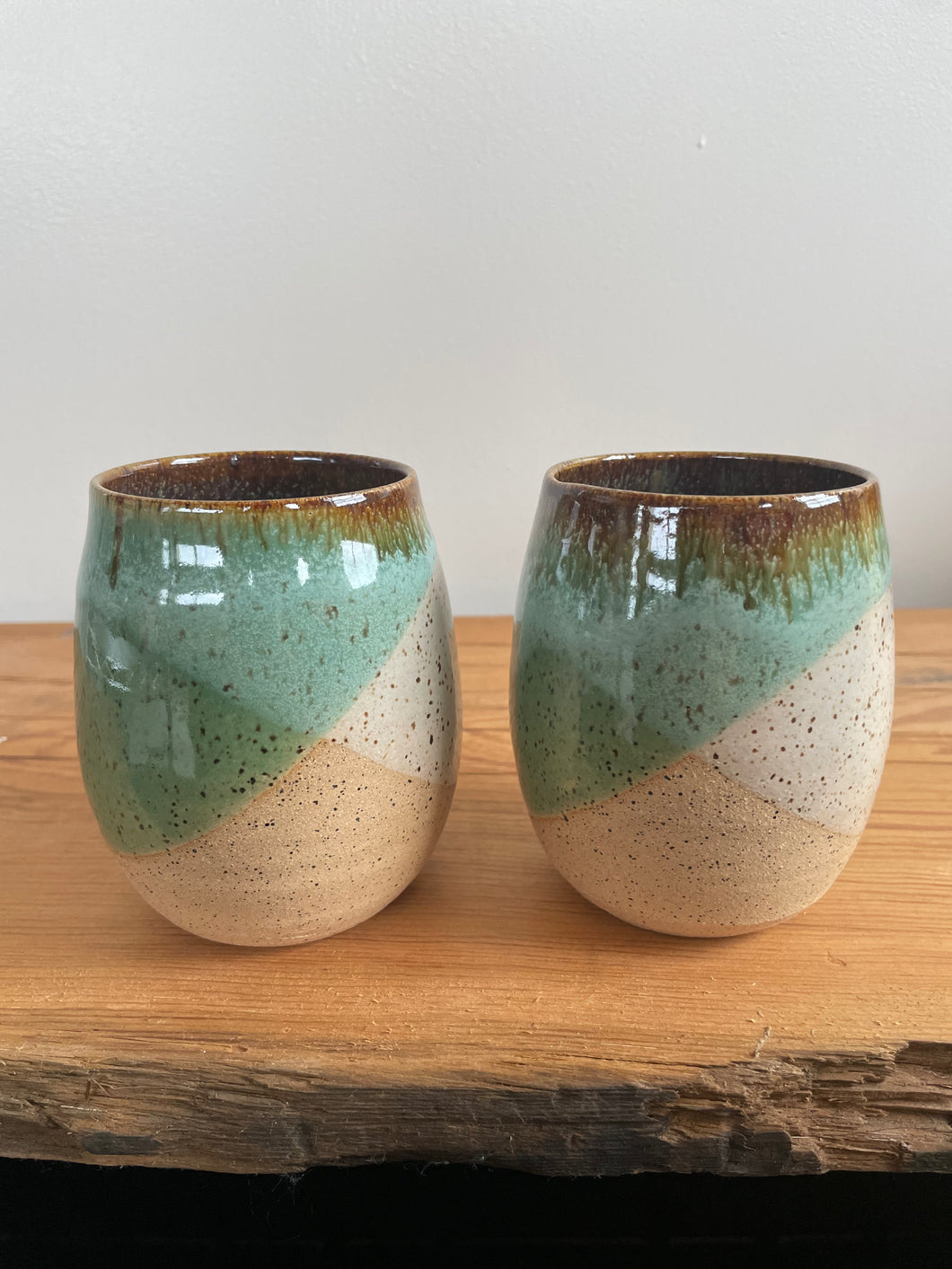 Set of 2 Green & White wine glasses